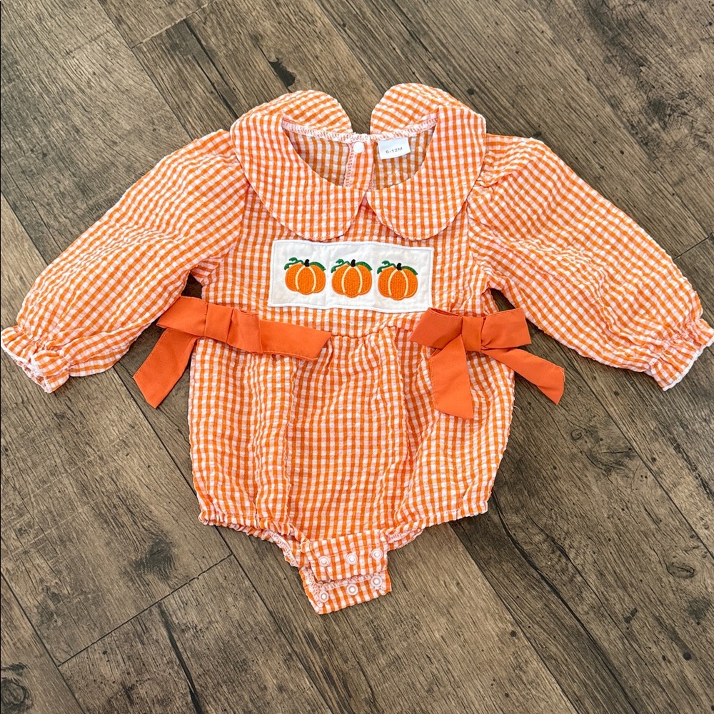 Orange Gingham Pumpkin Baby Romper